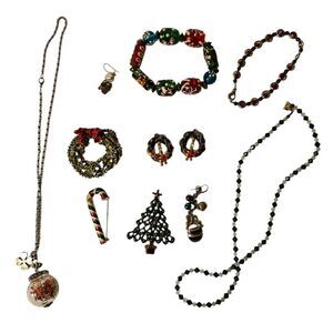 Lot Christmas Costume Jewelry Pin Brooch Glass Bead Bracelet‎ Ornament Tree